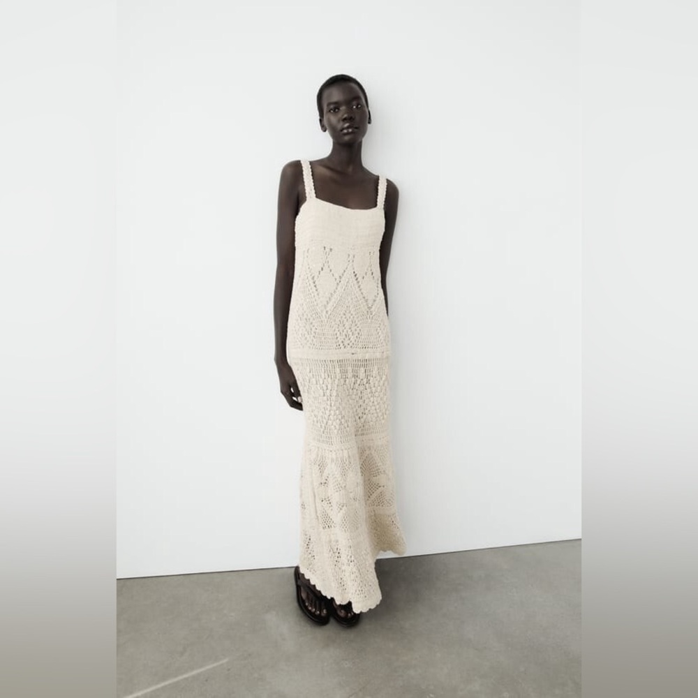 NWT ZARA SEQUIN CHROCHET KNIT LONG DRESS S